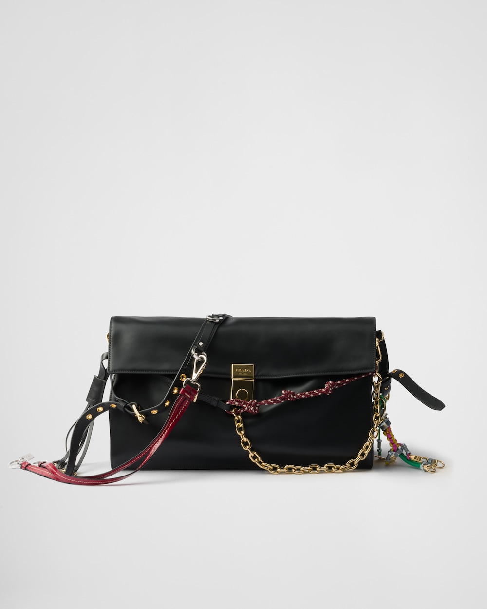 Prada Soft Sound Large Leather Shoulder Bag With Charms - Image 1